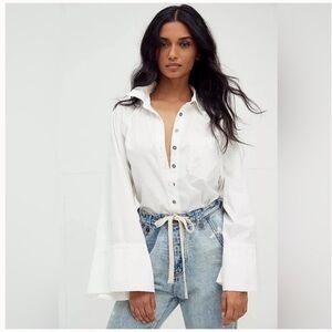 Free People We The Free Milano Top White Bell Sleeve Cropped Button Down Size L